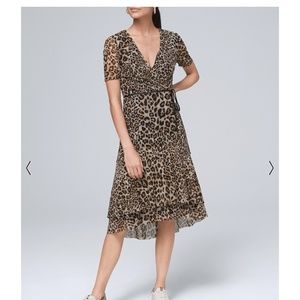 White House Black Market Leopard Tan Mesh Dress, Size 12, Black/Brown/Beige